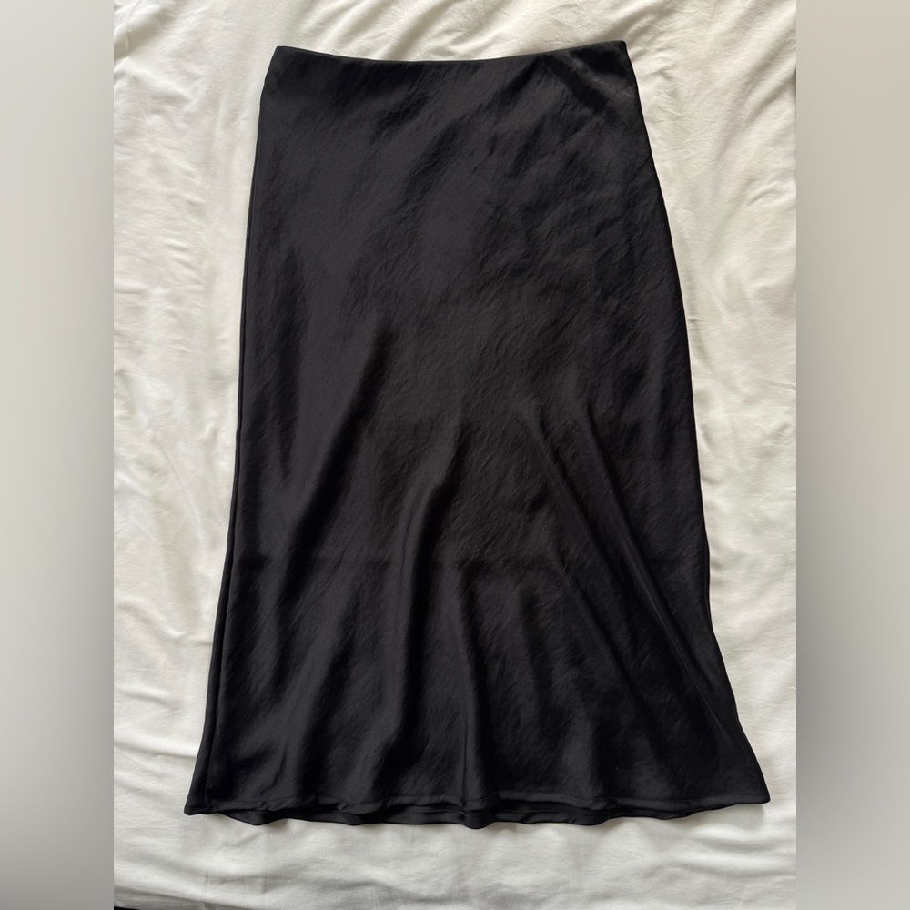 Black Satin midi Skirt for Women